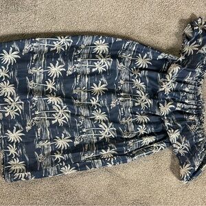Tommy Bahama Navy Off-Shoulder Dress with Palm Tree Print